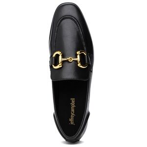 Jeffrey Campbell Black Slip-Ons with Gold Detail